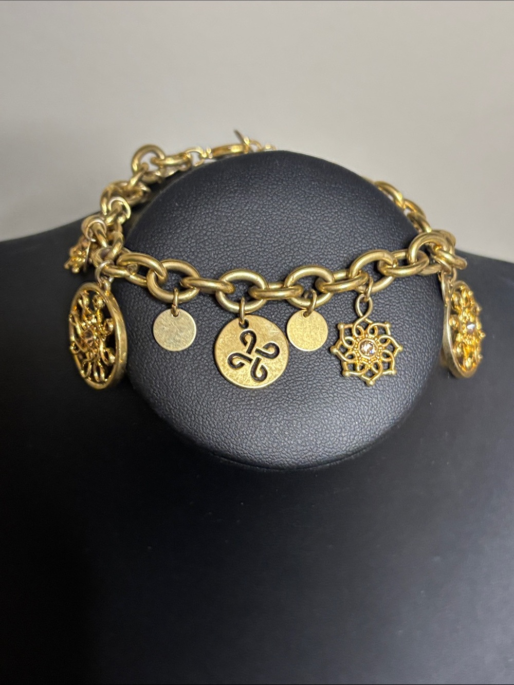 Gold Tone Charm Bracelet Classy Elegant Decorative Medallions - Women Jewelry